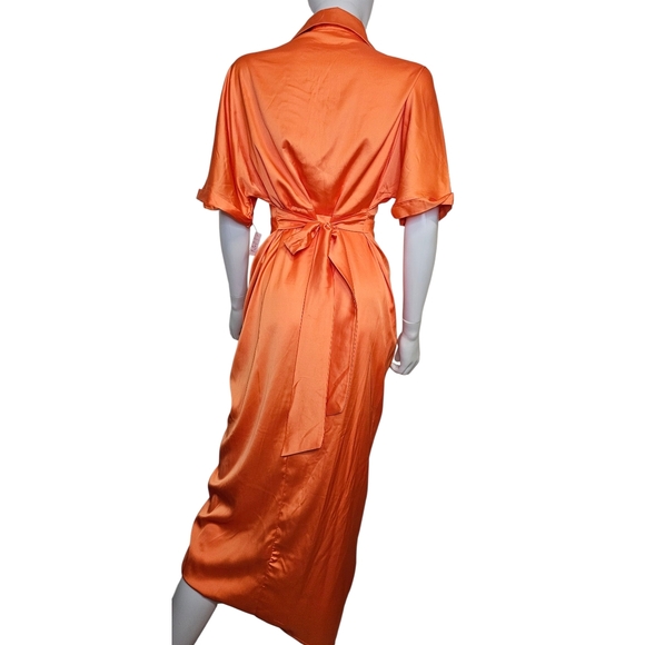 Amazon Satin Midi Dress in Bold Orange - Picture 4 of 4